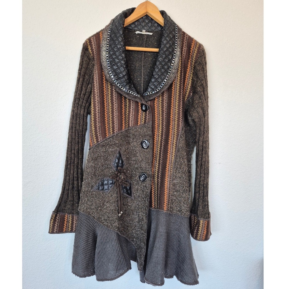 Liquid by Sion Mixed Media Wool Mohair Cardigan Quilted Jacket Size XL Boho